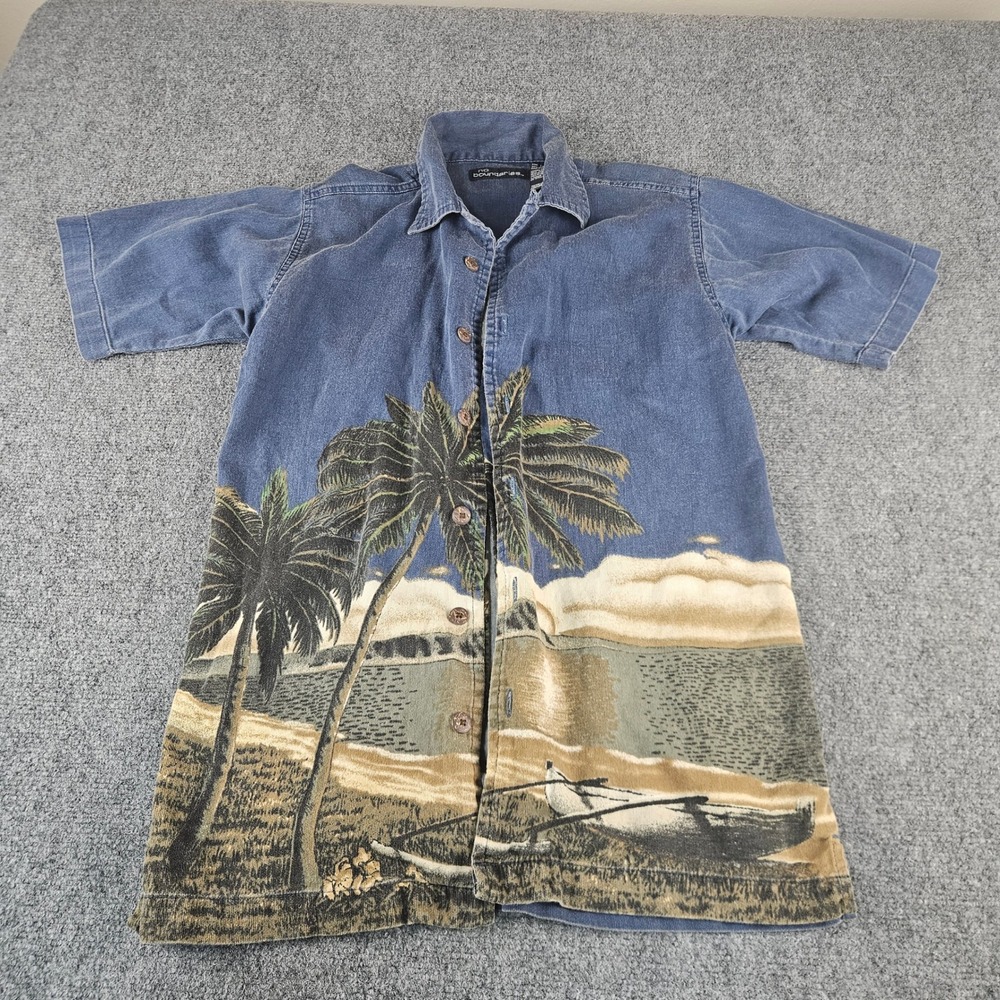 No Boundaries Mens Small Blue Tropical Palm Tree Beach Graphic Button Down Shirt